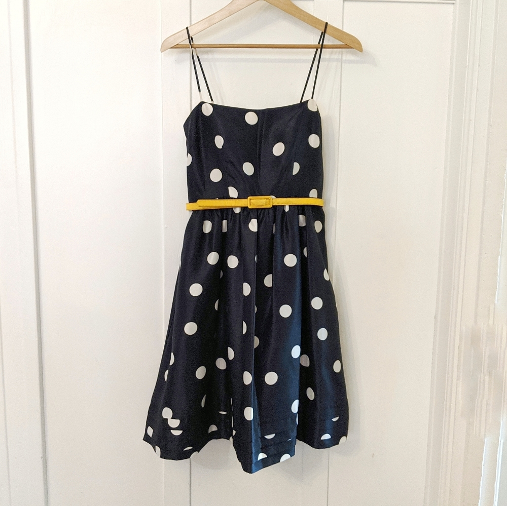 ELIZA J EUC Navy Polka Dot Bodice Dress
